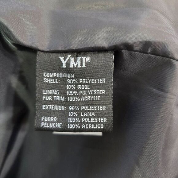 YMI Pea Coat Juniors Sz S Double Breasted w Back Tab Charcoal Gray Wool Blend - Picture 6 of 9